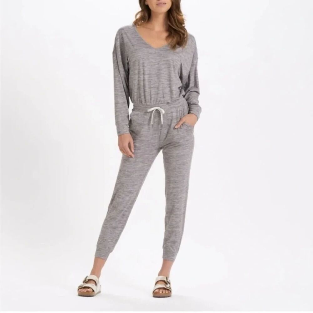 Vuori Lux Long-Sleeve V Neck Jumpsuit Heather Gray Size Large